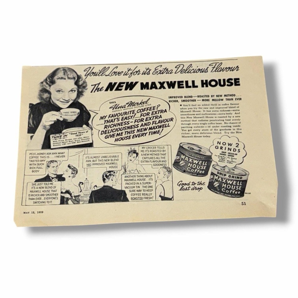 1939 The New Maxwell House You'll Love it for its Extra Delicious Flavor Ad AE